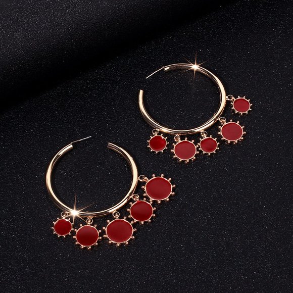 Lagom Studio Jewelry - Red Exotics Circles Drop Hoop Earrings